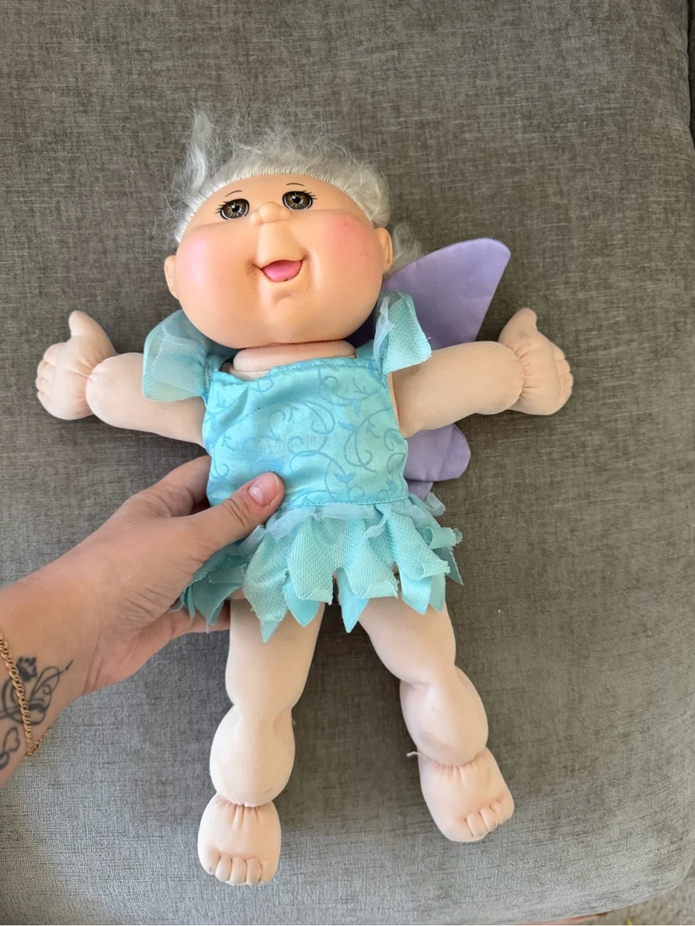 Plush Fairy Doll in Light Blue Dress with Purple Wings